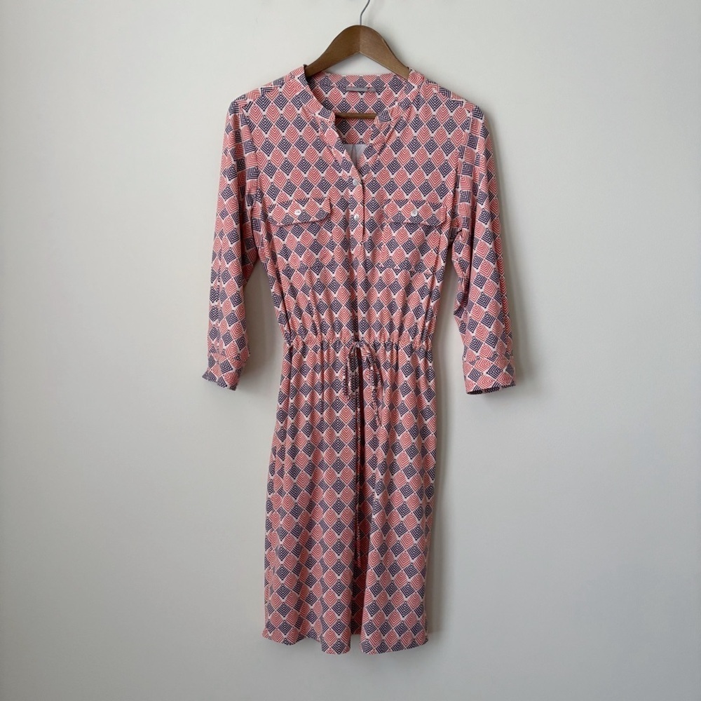 Ellie Kai Retro Print Drawstring Waist Paige Dress Sz 6 Classic Office